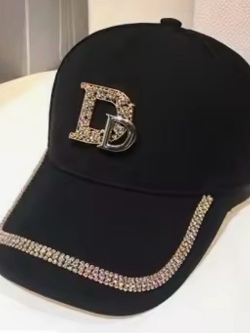 Inspired Luxury Black Baseball Cap with Crystal 'D' Logo